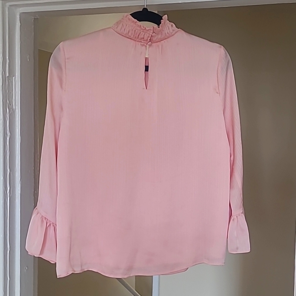 CeCe Pink Mock Neck Ruffle Sleeve Blouse NWT Romantic Work Top Small - Picture 14 of 14
